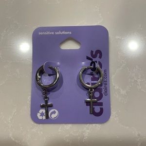 Silver cross dangly earrings